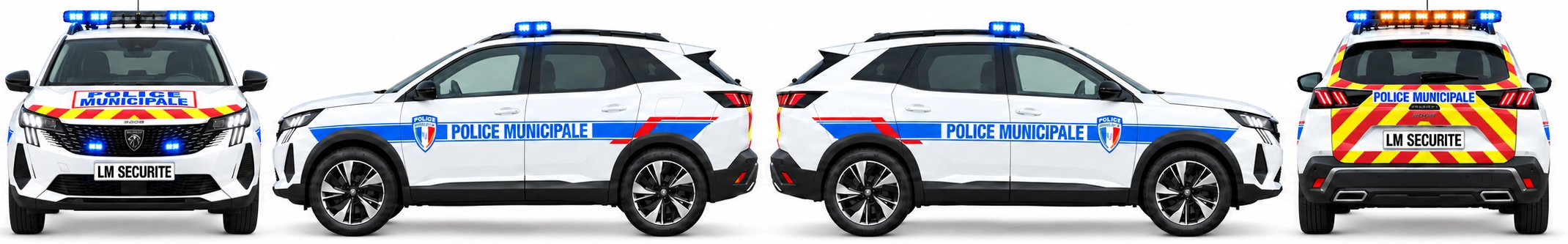 Véhicule de police municipale : vues avant, latérales et arrière